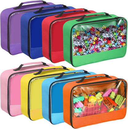 6 Pack Toy Storage Bags with Zipper, Reusable Organizing Bags with Portable Handle, Travel Case for Building Blocks, Bricks, Puzzles, Books, Board Game Storage