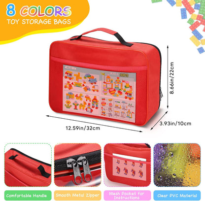 6 Pack Toy Storage Bags with Zipper, Reusable Organizing Bags with Portable Handle, Travel Case for Building Blocks, Bricks, Puzzles, Books, Board Game Storage