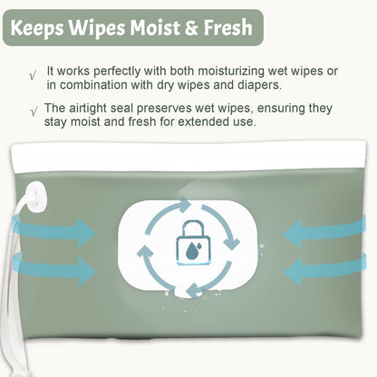 Baby wipes dispenser，portable baby wipes holder for outdoor, Refillable baby wipes container, on the go wet wipe pouch for travel, resuable wipes dispenser for hiking (sage)
