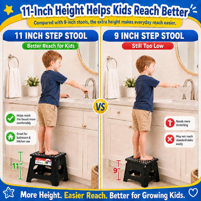 11 Inch Folding Step Stool for Kids, Non-Slip Foldable Stools, Black
