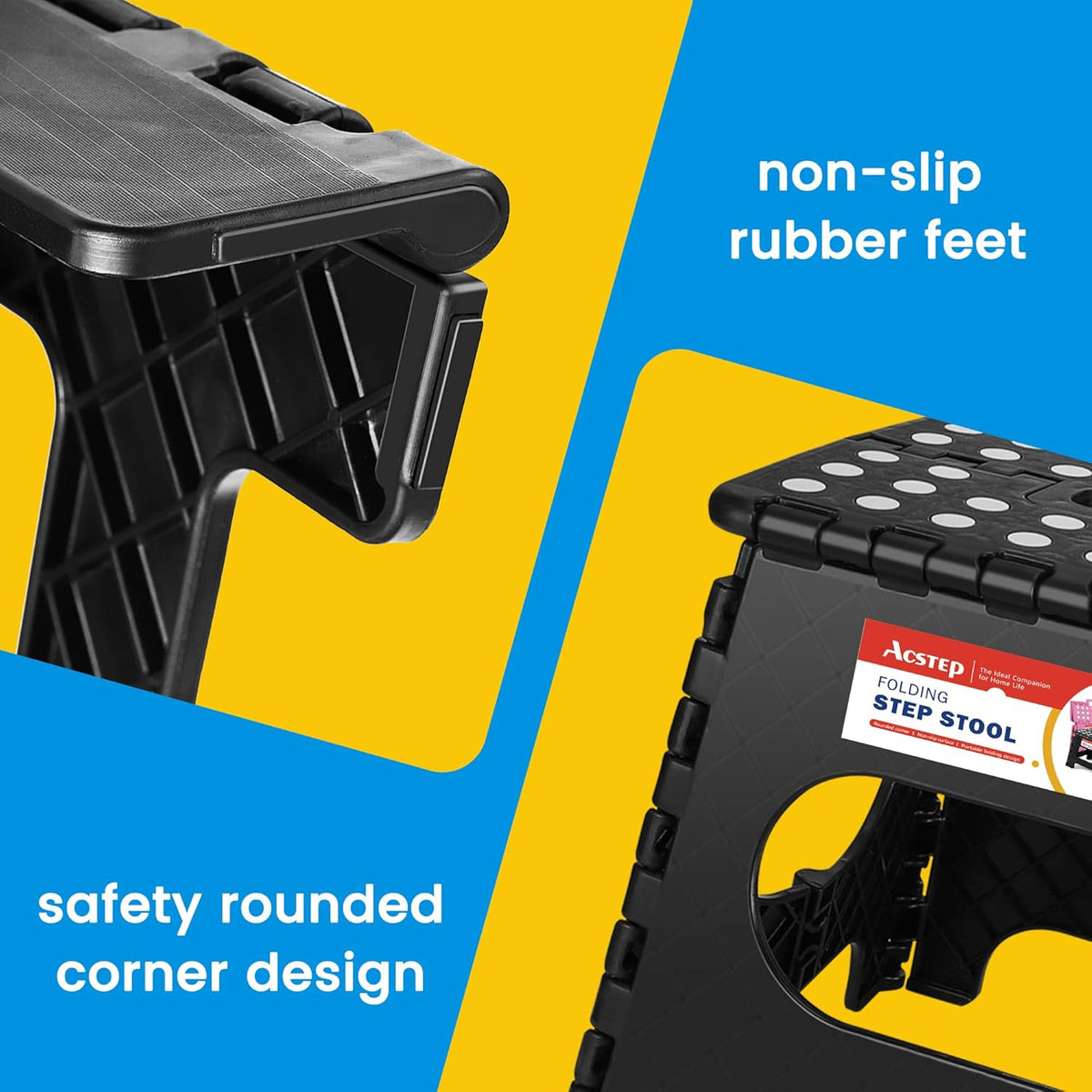11 Inch Folding Step Stool for Kids, Non-Slip Foldable Stools, Black