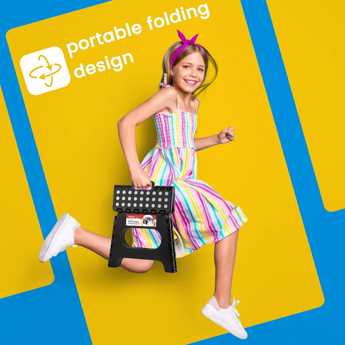 11 Inch Folding Step Stool for Kids, Non-Slip Foldable Stools, Black