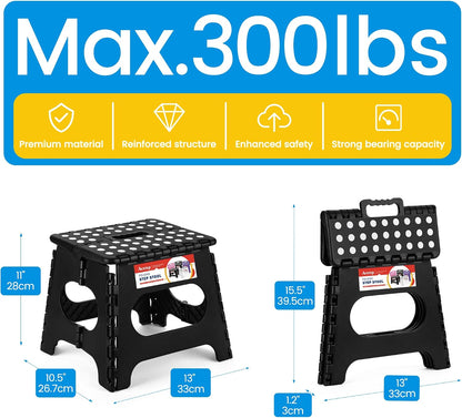11 Inch Folding Step Stool for Kids, Non-Slip Foldable Stools, Black