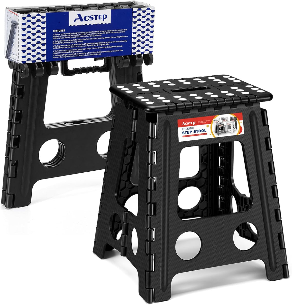 11 Inch Folding Step Stool for Kids, Non-Slip Foldable Stools, Black