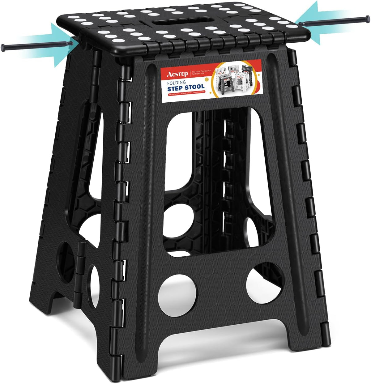 11 Inch Folding Step Stool for Kids, Non-Slip Foldable Stools, Black
