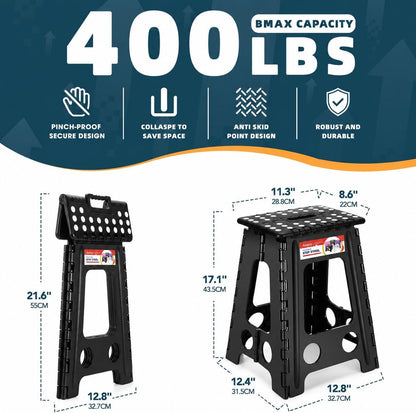 11 Inch Folding Step Stool for Kids, Non-Slip Foldable Stools, Black