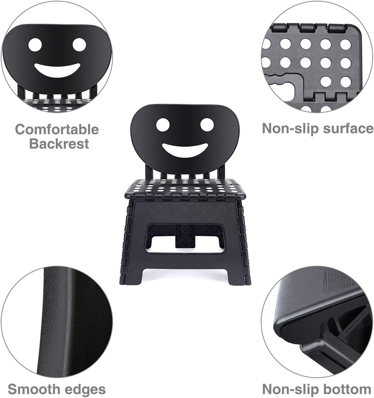11 Inch Folding Step Stool for Kids, Non-Slip Foldable Stools, Black