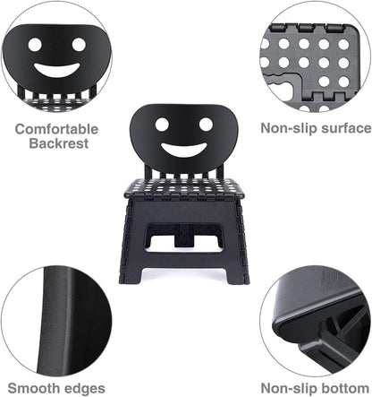 11 Inch Folding Step Stool for Kids, Non-Slip Foldable Stools, Black