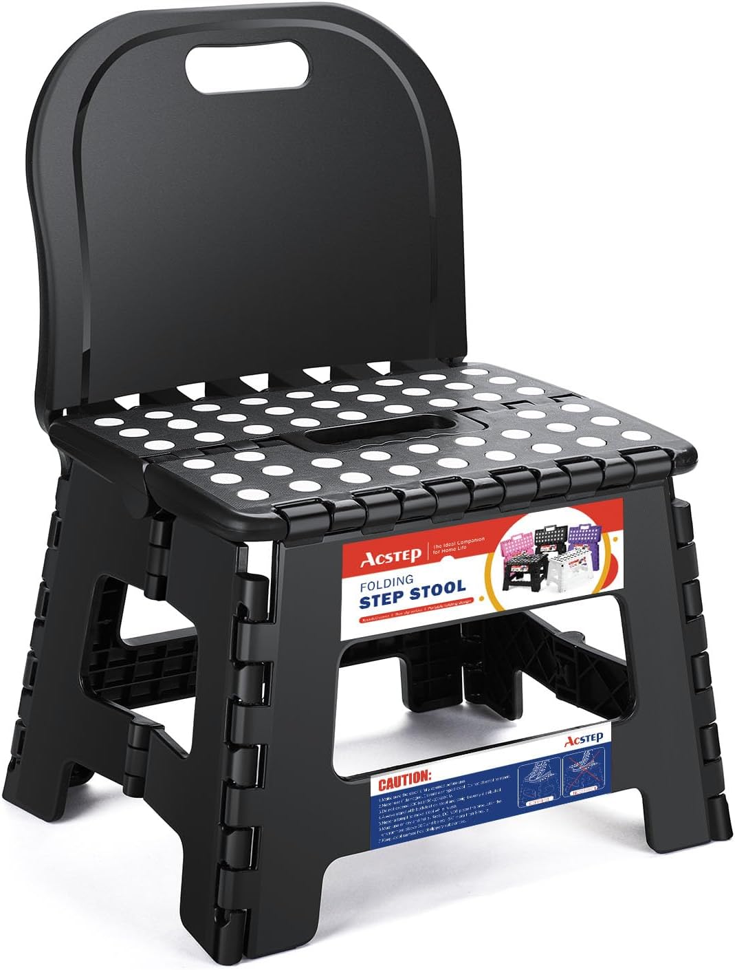 11 Inch Folding Step Stool for Kids, Non-Slip Foldable Stools, Black