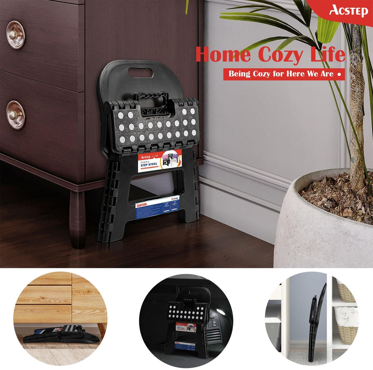 11 Inch Folding Step Stool for Kids, Non-Slip Foldable Stools, Black
