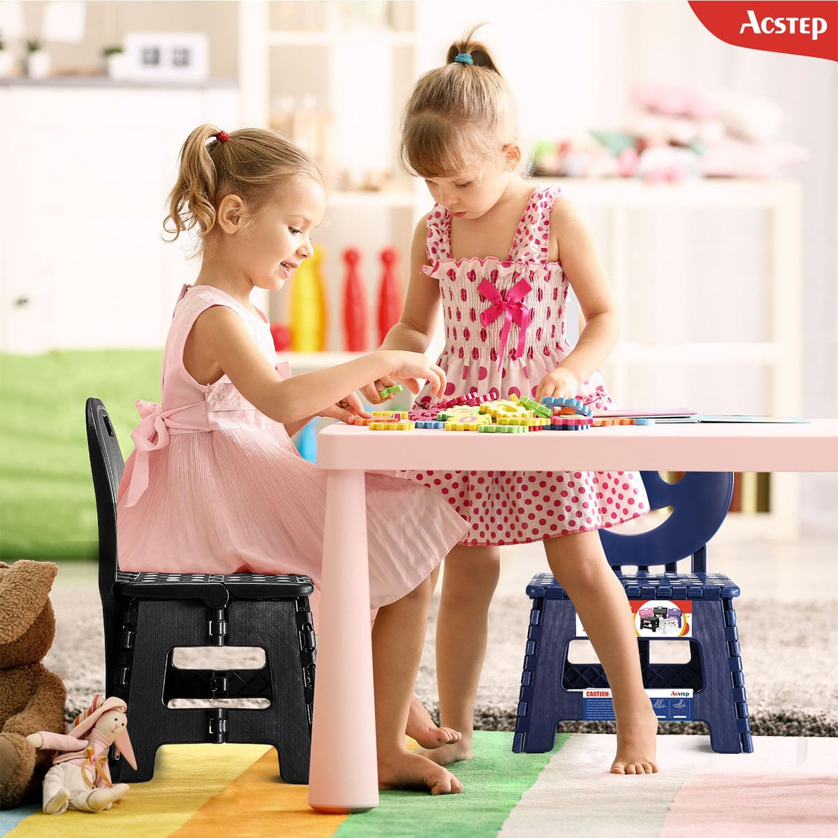 11 Inch Folding Step Stool for Kids, Non-Slip Foldable Stools, Black