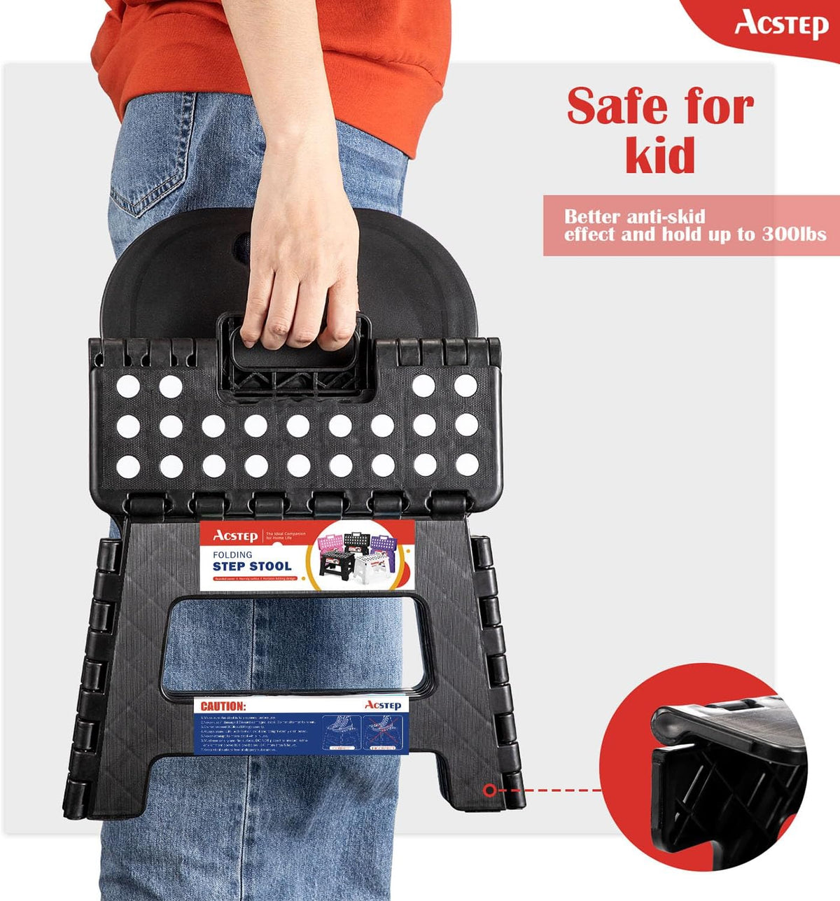 11 Inch Folding Step Stool for Kids, Non-Slip Foldable Stools, Black