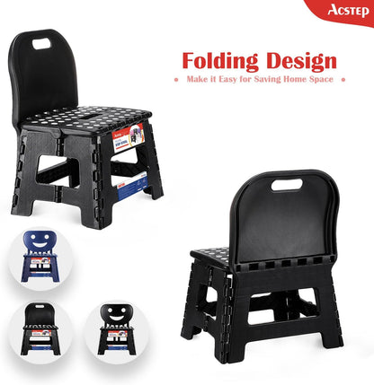 11 Inch Folding Step Stool for Kids, Non-Slip Foldable Stools, Black