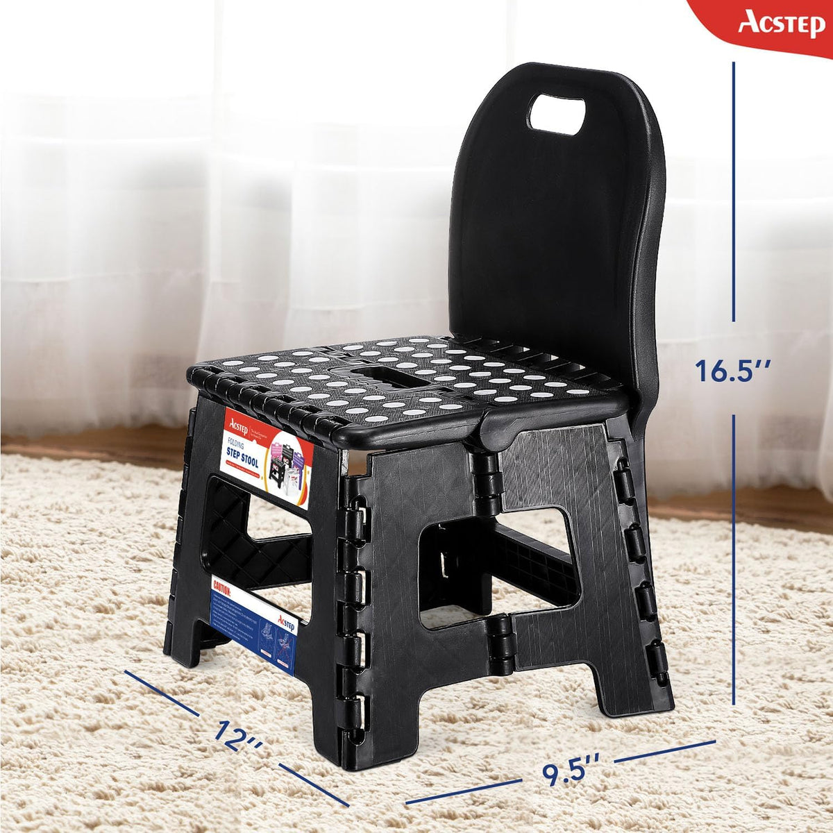 11 Inch Folding Step Stool for Kids, Non-Slip Foldable Stools, Black