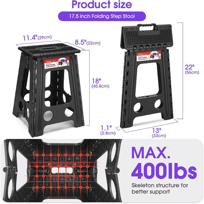 11 Inch Folding Step Stool for Kids, Non-Slip Foldable Stools, Black