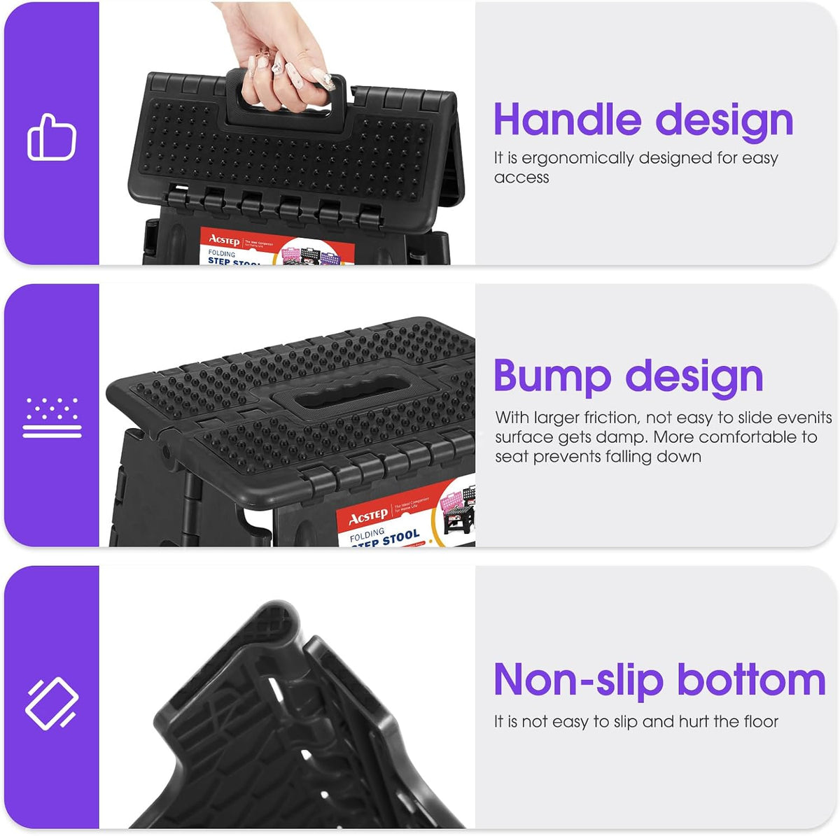 11 Inch Folding Step Stool for Kids, Non-Slip Foldable Stools, Black