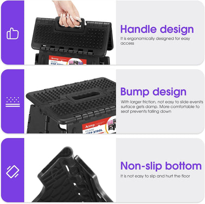 11 Inch Folding Step Stool for Kids, Non-Slip Foldable Stools, Black