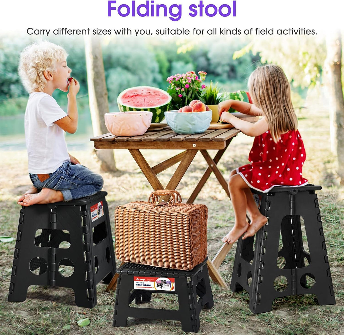 11 Inch Folding Step Stool for Kids, Non-Slip Foldable Stools, Black