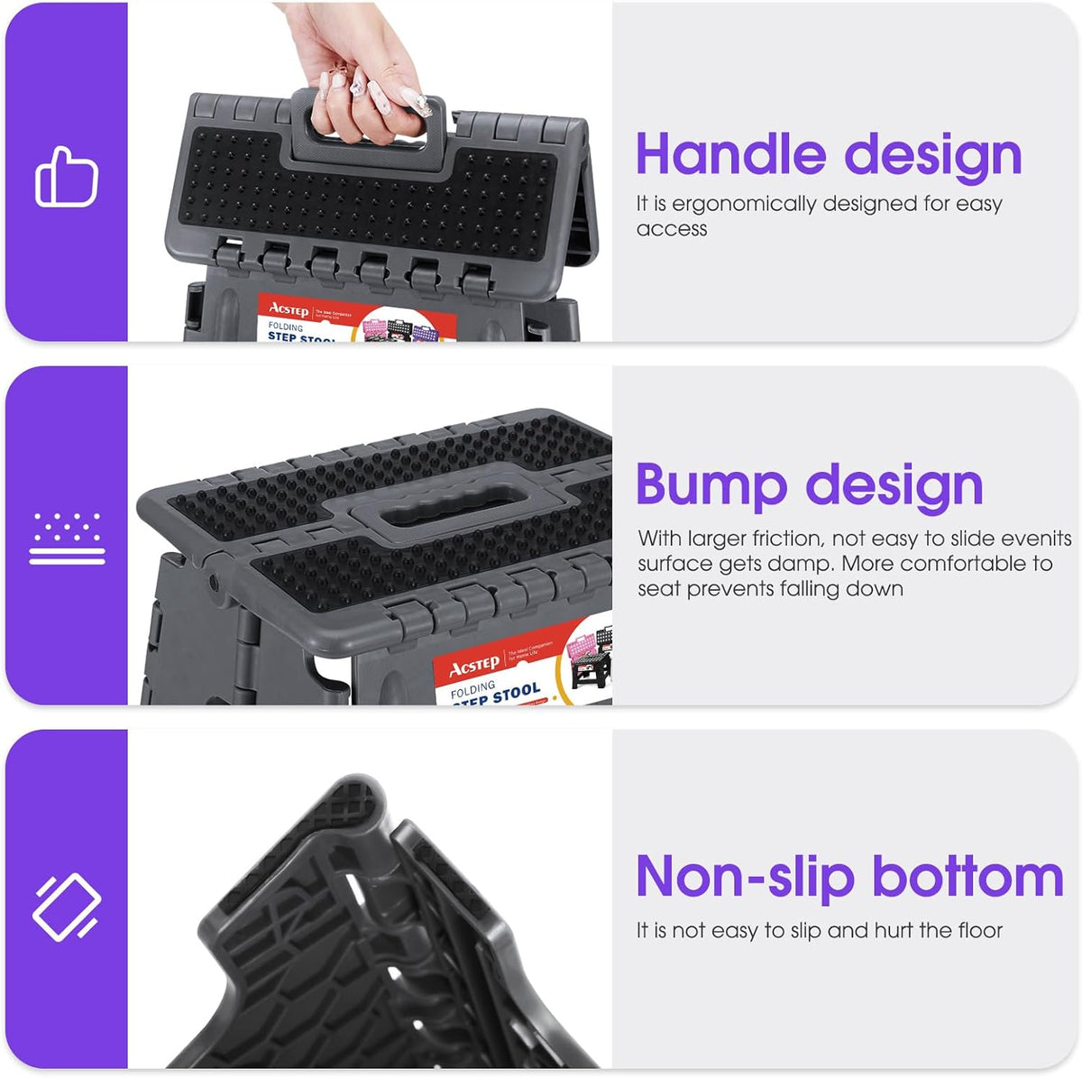 11 Inch Folding Step Stool for Kids, Non-Slip Foldable Stools, Black