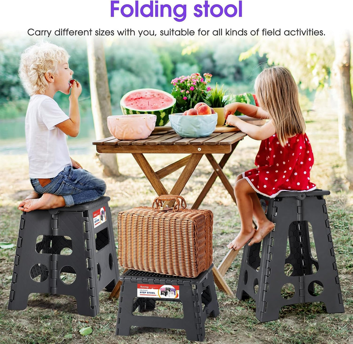 11 Inch Folding Step Stool for Kids, Non-Slip Foldable Stools, Black