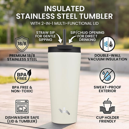 18 oz Insulated Tumbler Water Bottle with Straw Lid, Taro | Stainless steel insulated tumbler for coffee, water and iced drinks; spill-proof lid, 2 straws, cup-holder friendly