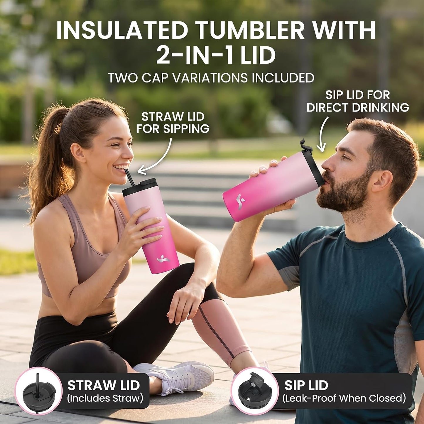 18 oz Insulated Tumbler Water Bottle with Straw Lid, Taro | Stainless steel insulated tumbler for coffee, water and iced drinks; spill-proof lid, 2 straws, cup-holder friendly