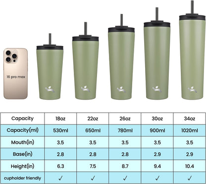 18 oz Insulated Tumbler Water Bottle with Straw Lid, Taro | Stainless steel insulated tumbler for coffee, water and iced drinks; spill-proof lid, 2 straws, cup-holder friendly