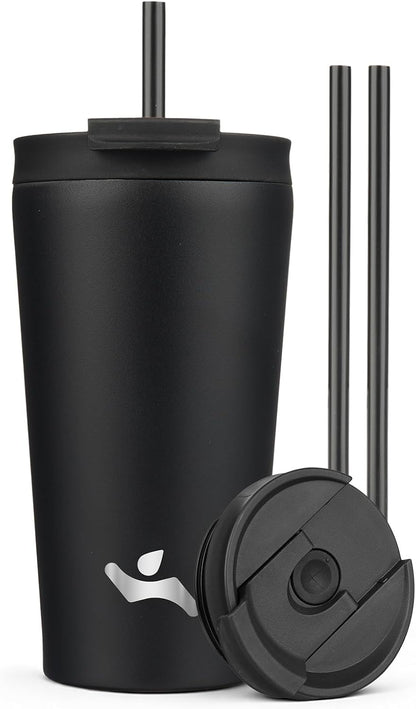 18 oz Insulated Tumbler Water Bottle with Straw Lid, Taro | Stainless steel insulated tumbler for coffee, water and iced drinks; spill-proof lid, 2 straws, cup-holder friendly