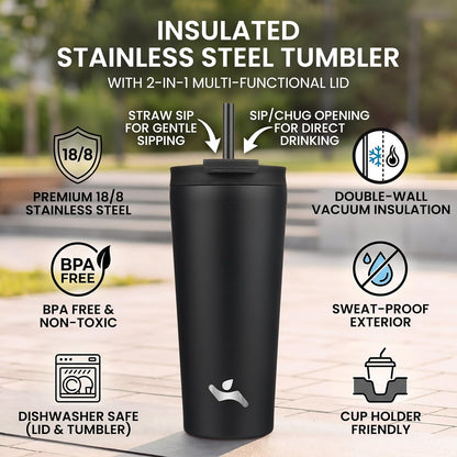 18 oz Insulated Tumbler Water Bottle with Straw Lid, Taro | Stainless steel insulated tumbler for coffee, water and iced drinks; spill-proof lid, 2 straws, cup-holder friendly