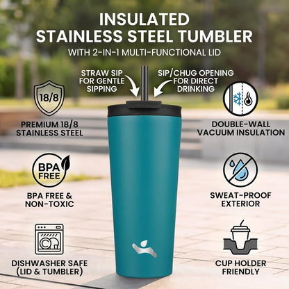 18 oz Insulated Tumbler Water Bottle with Straw Lid, Taro | Stainless steel insulated tumbler for coffee, water and iced drinks; spill-proof lid, 2 straws, cup-holder friendly