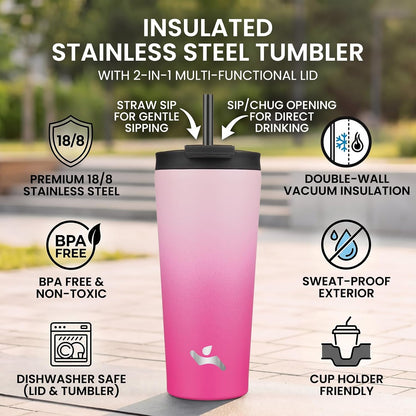 18 oz Insulated Tumbler Water Bottle with Straw Lid, Taro | Stainless steel insulated tumbler for coffee, water and iced drinks; spill-proof lid, 2 straws, cup-holder friendly