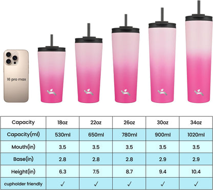 18 oz Insulated Tumbler Water Bottle with Straw Lid, Taro | Stainless steel insulated tumbler for coffee, water and iced drinks; spill-proof lid, 2 straws, cup-holder friendly