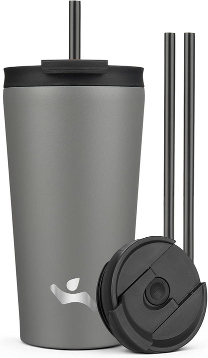 18 oz Insulated Tumbler Water Bottle with Straw Lid, Taro | Stainless steel insulated tumbler for coffee, water and iced drinks; spill-proof lid, 2 straws, cup-holder friendly