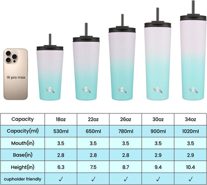 18 oz Insulated Tumbler Water Bottle with Straw Lid, Taro | Stainless steel insulated tumbler for coffee, water and iced drinks; spill-proof lid, 2 straws, cup-holder friendly