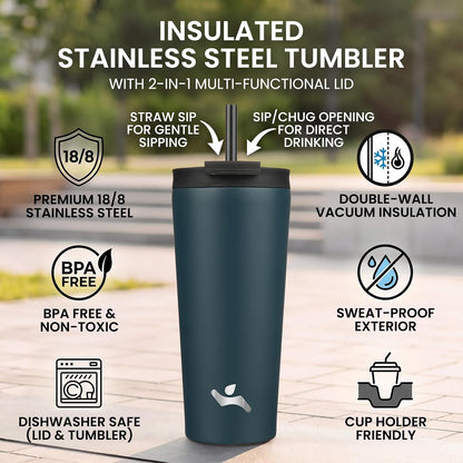 18 oz Insulated Tumbler Water Bottle with Straw Lid, Taro | Stainless steel insulated tumbler for coffee, water and iced drinks; spill-proof lid, 2 straws, cup-holder friendly