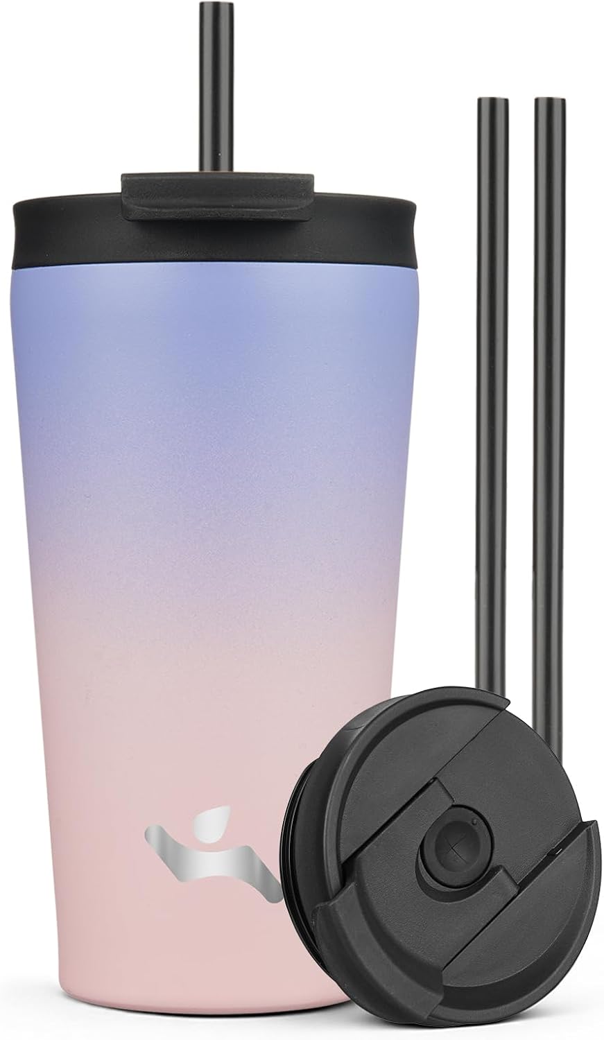18 oz Insulated Tumbler Water Bottle with Straw Lid, Taro | Stainless steel insulated tumbler for coffee, water and iced drinks; spill-proof lid, 2 straws, cup-holder friendly
