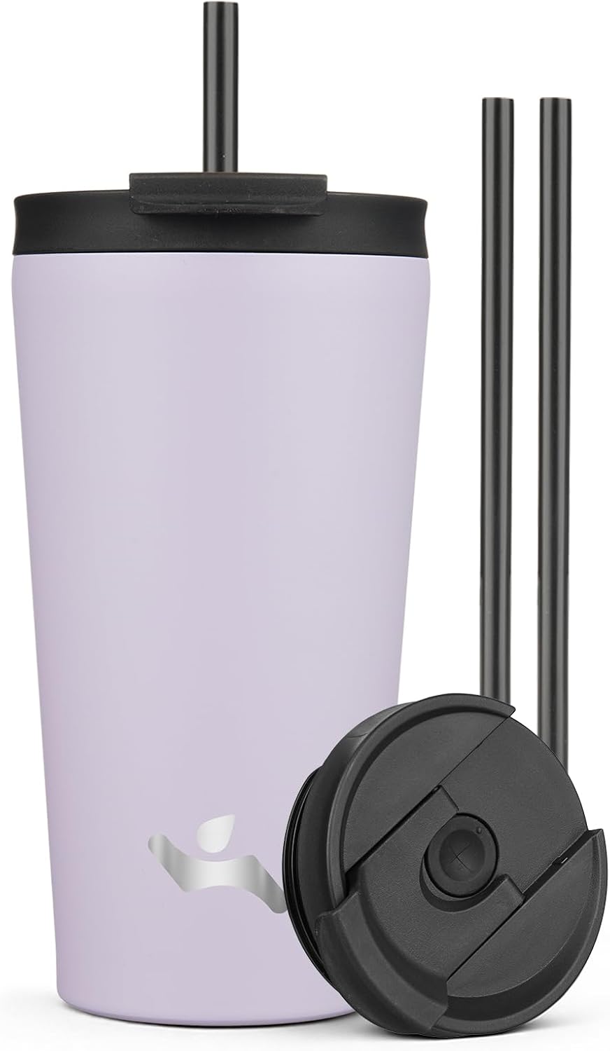 18 oz Insulated Tumbler Water Bottle with Straw Lid, Taro | Stainless steel insulated tumbler for coffee, water and iced drinks; spill-proof lid, 2 straws, cup-holder friendly