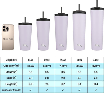 18 oz Insulated Tumbler Water Bottle with Straw Lid, Taro | Stainless steel insulated tumbler for coffee, water and iced drinks; spill-proof lid, 2 straws, cup-holder friendly
