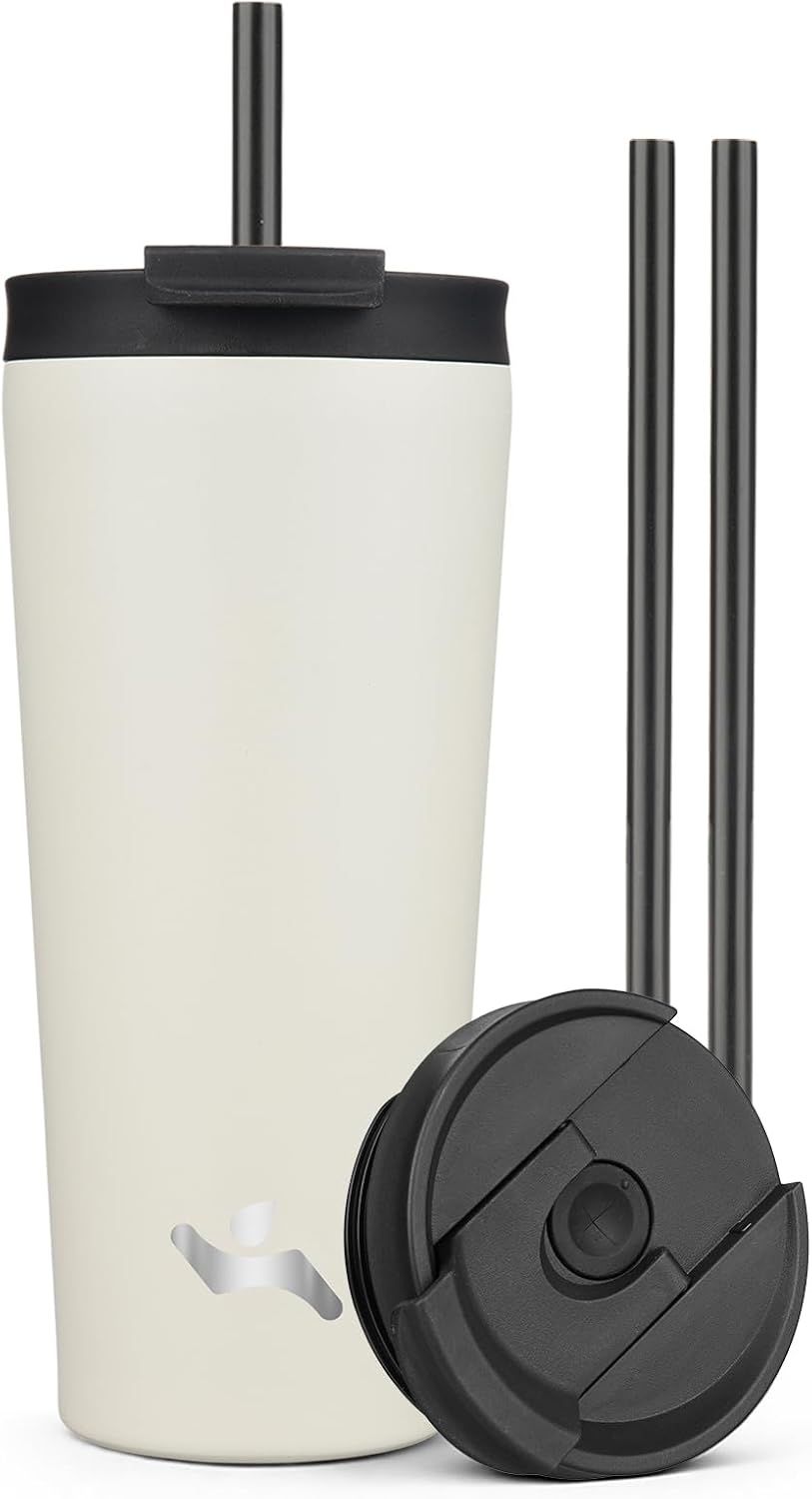 18 oz Insulated Tumbler Water Bottle with Straw Lid, Taro | Stainless steel insulated tumbler for coffee, water and iced drinks; spill-proof lid, 2 straws, cup-holder friendly