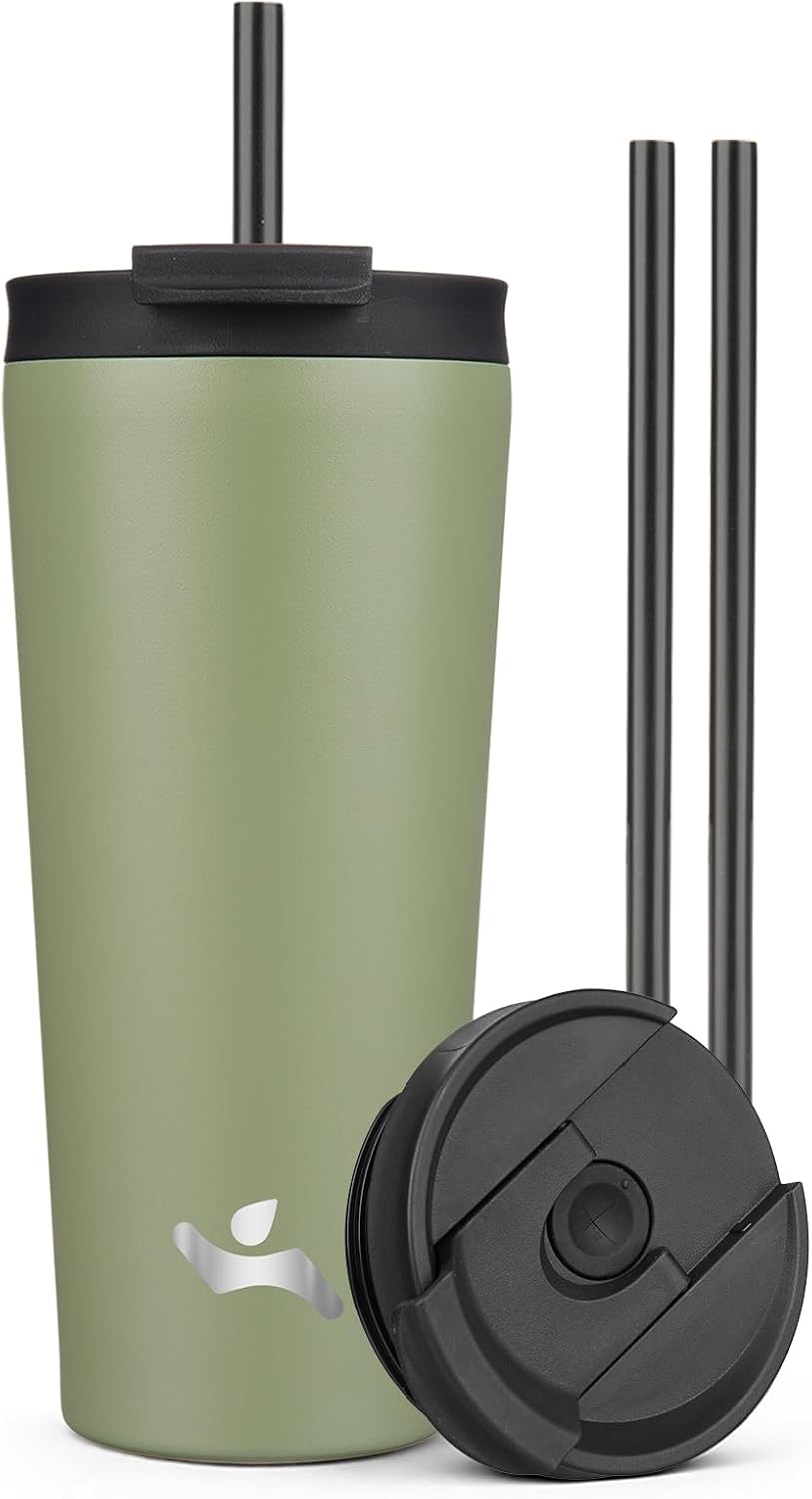 18 oz Insulated Tumbler Water Bottle with Straw Lid, Taro | Stainless steel insulated tumbler for coffee, water and iced drinks; spill-proof lid, 2 straws, cup-holder friendly