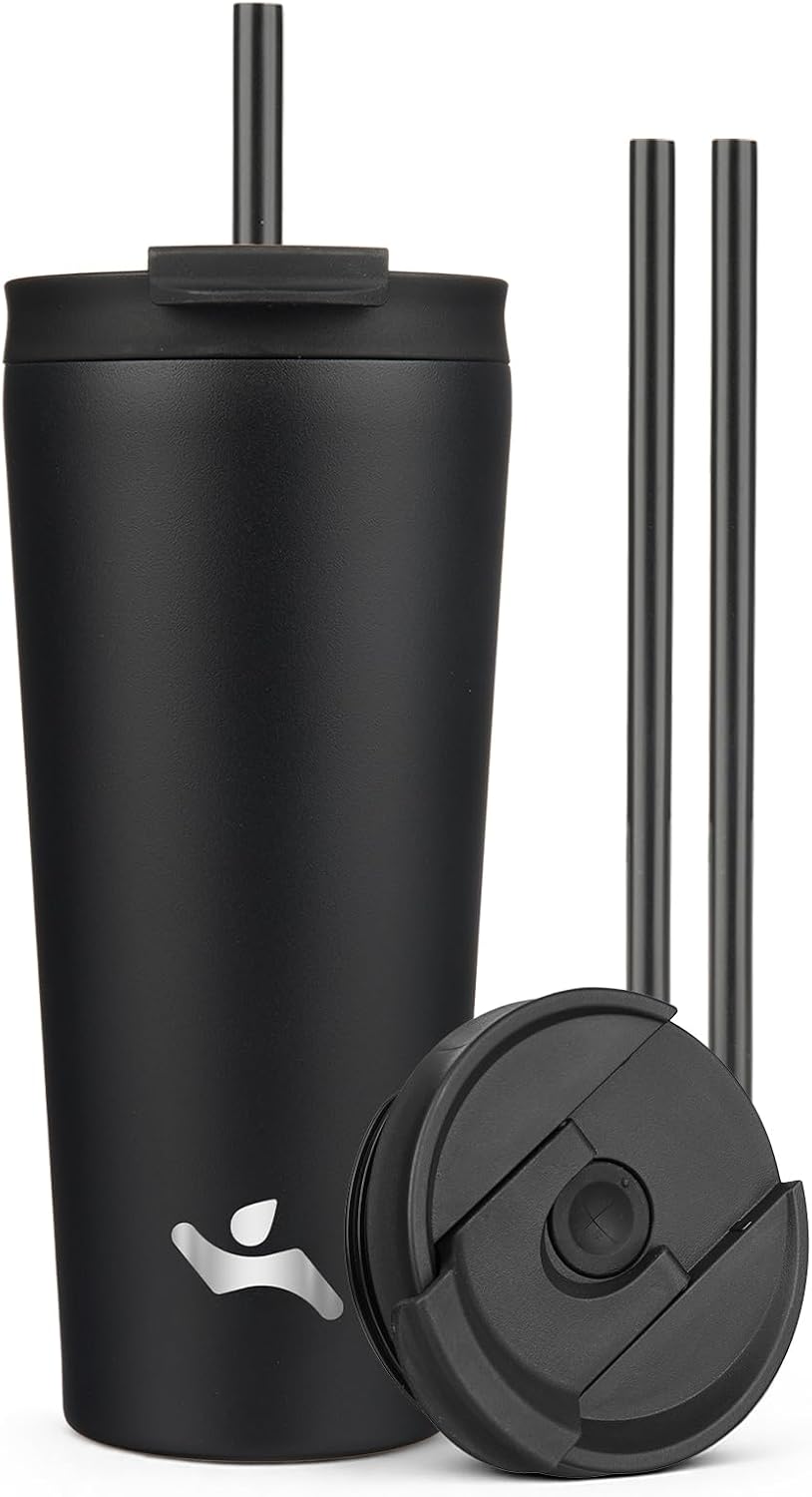 18 oz Insulated Tumbler Water Bottle with Straw Lid, Taro | Stainless steel insulated tumbler for coffee, water and iced drinks; spill-proof lid, 2 straws, cup-holder friendly