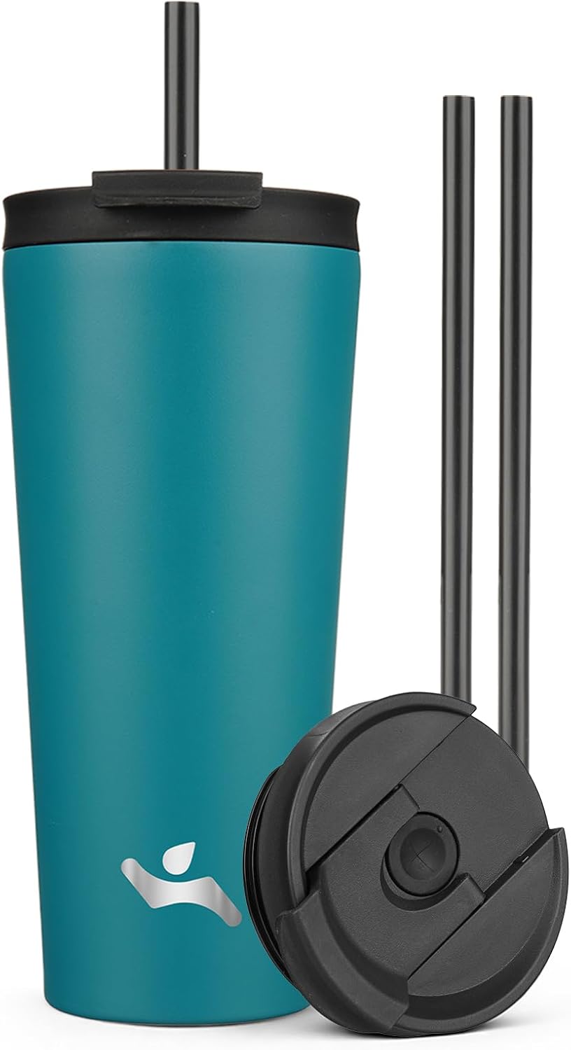 18 oz Insulated Tumbler Water Bottle with Straw Lid, Taro | Stainless steel insulated tumbler for coffee, water and iced drinks; spill-proof lid, 2 straws, cup-holder friendly