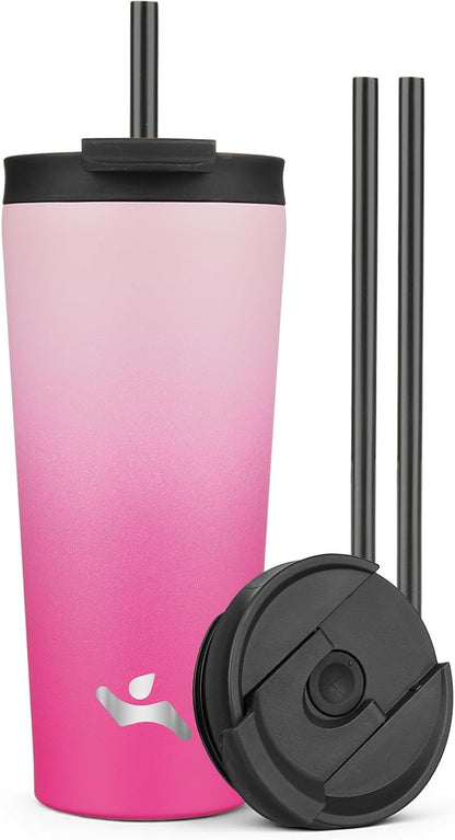 18 oz Insulated Tumbler Water Bottle with Straw Lid, Taro | Stainless steel insulated tumbler for coffee, water and iced drinks; spill-proof lid, 2 straws, cup-holder friendly