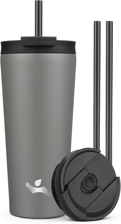 18 oz Insulated Tumbler Water Bottle with Straw Lid, Taro | Stainless steel insulated tumbler for coffee, water and iced drinks; spill-proof lid, 2 straws, cup-holder friendly