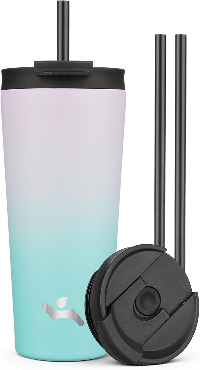 18 oz Insulated Tumbler Water Bottle with Straw Lid, Taro | Stainless steel insulated tumbler for coffee, water and iced drinks; spill-proof lid, 2 straws, cup-holder friendly