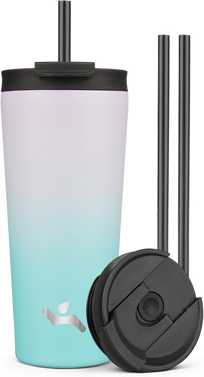18 oz Insulated Tumbler Water Bottle with Straw Lid, Taro | Stainless steel insulated tumbler for coffee, water and iced drinks; spill-proof lid, 2 straws, cup-holder friendly