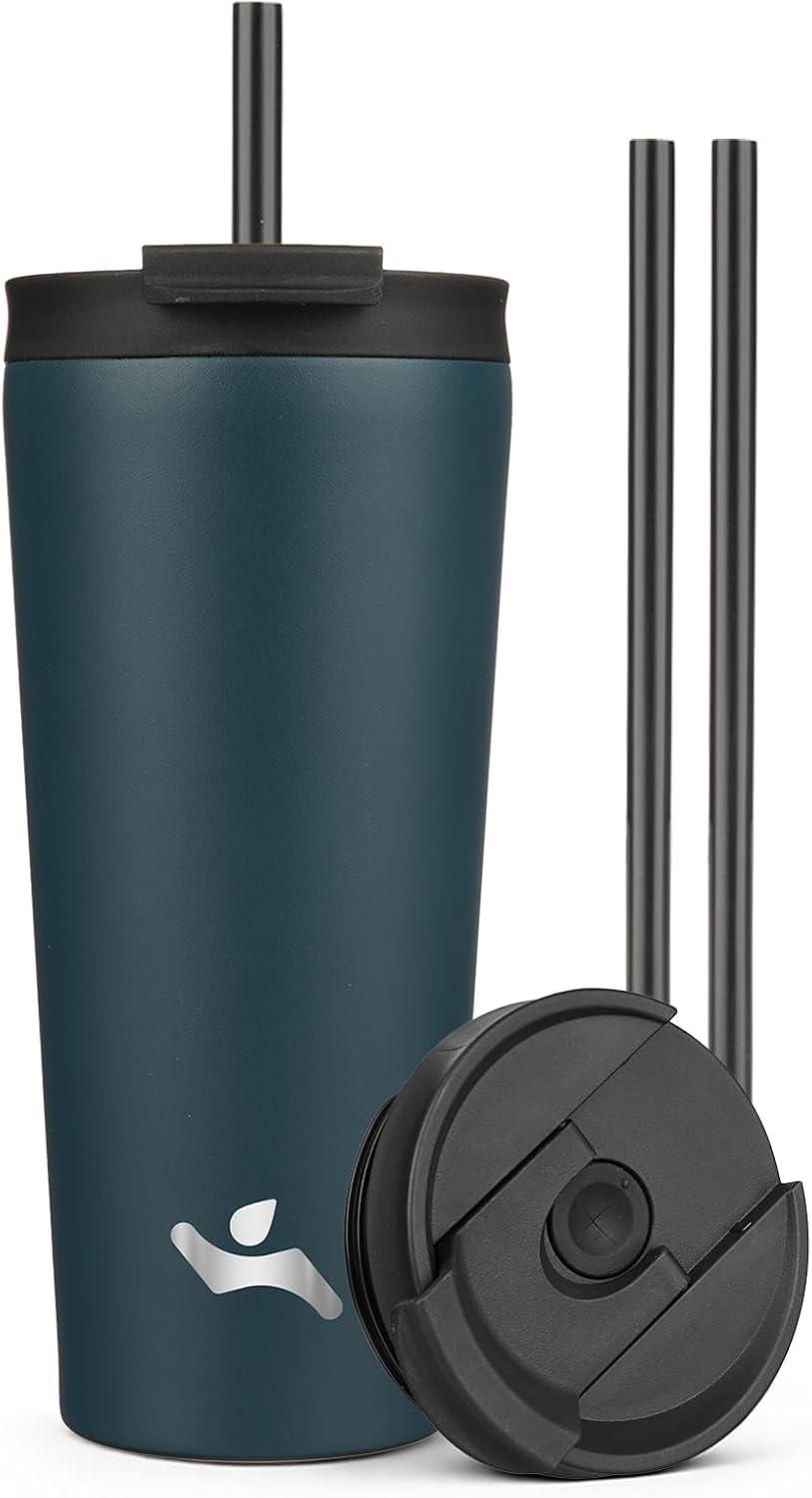 18 oz Insulated Tumbler Water Bottle with Straw Lid, Taro | Stainless steel insulated tumbler for coffee, water and iced drinks; spill-proof lid, 2 straws, cup-holder friendly