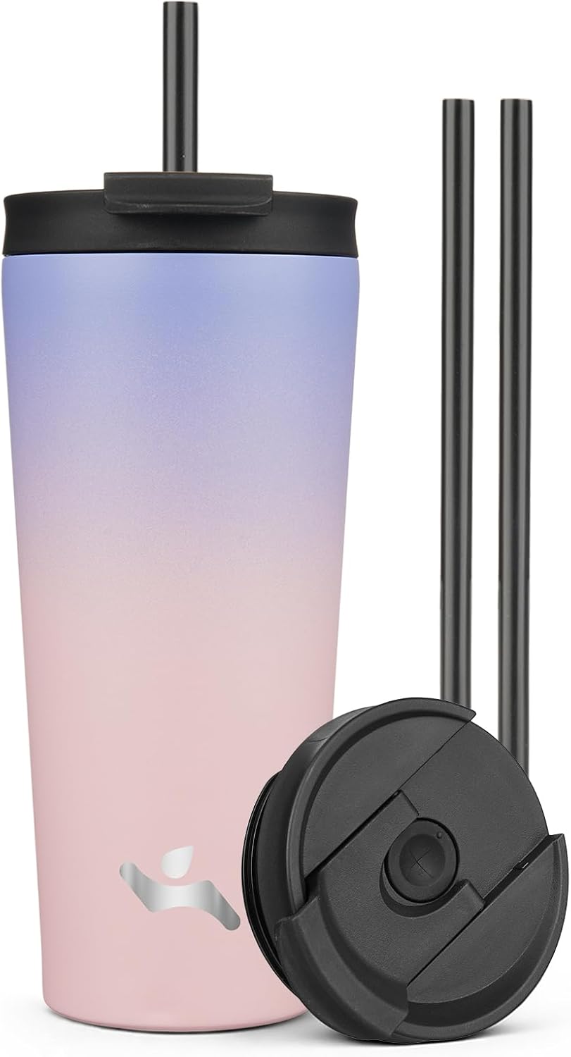 18 oz Insulated Tumbler Water Bottle with Straw Lid, Taro | Stainless steel insulated tumbler for coffee, water and iced drinks; spill-proof lid, 2 straws, cup-holder friendly