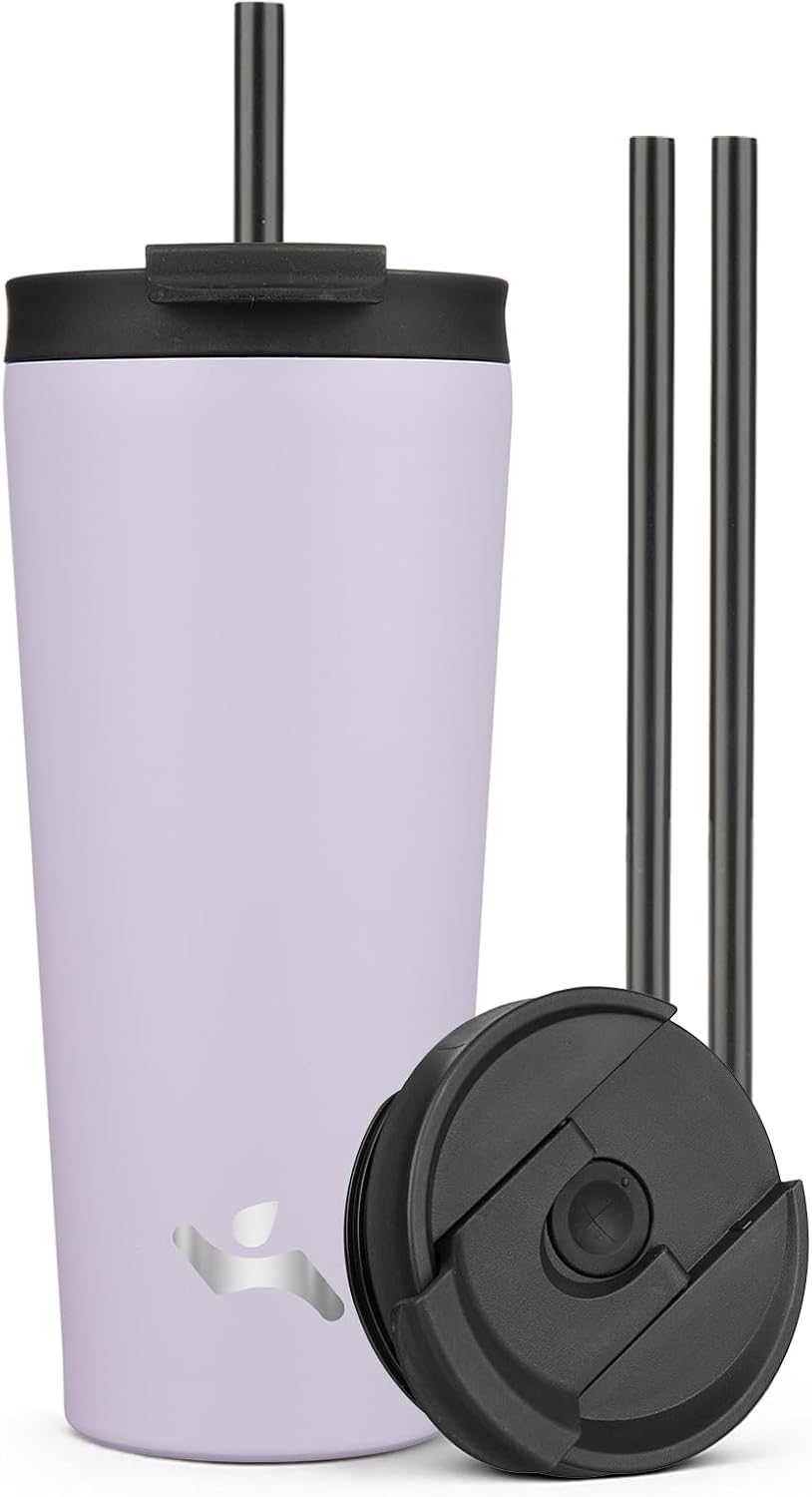 18 oz Insulated Tumbler Water Bottle with Straw Lid, Taro | Stainless steel insulated tumbler for coffee, water and iced drinks; spill-proof lid, 2 straws, cup-holder friendly