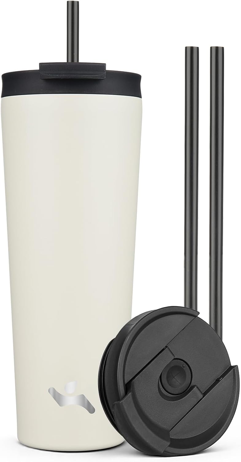 18 oz Insulated Tumbler Water Bottle with Straw Lid, Taro | Stainless steel insulated tumbler for coffee, water and iced drinks; spill-proof lid, 2 straws, cup-holder friendly